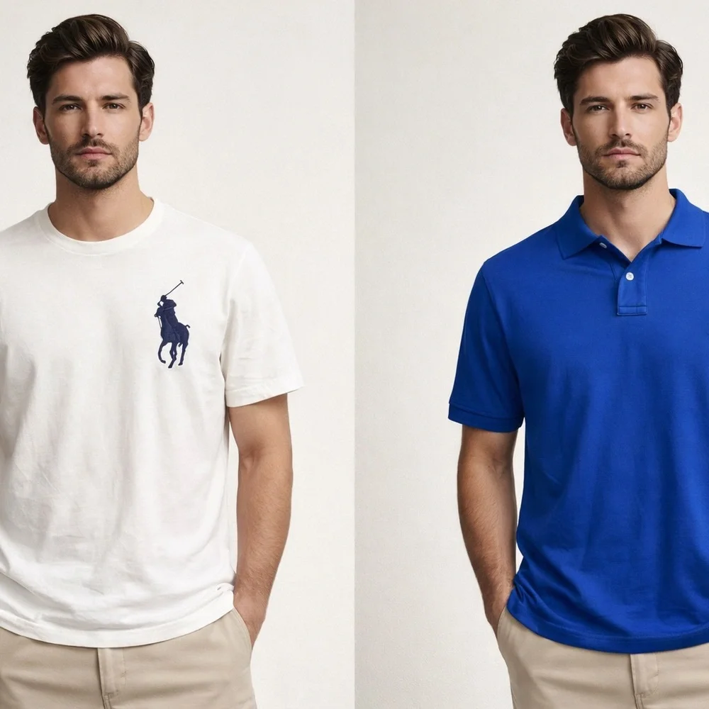 Lot of 2 Polo Ralph Lauren XL White Big Pony Tee Blue Pima Soft Touch Polo - Picture 1 of 12